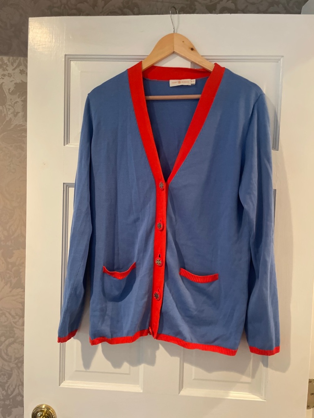Tory Burch Simone Cardigan XL. Blue Coral Sweater